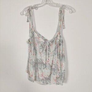 Ardene Women's Crop Top Size XL Viscose White Gray Floral Tie Straps Resortwear